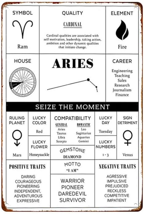 CXHDSY Zodiac - Aries Posters Funny Retro Metal Sign Wall Decor 8x12 Inches Wall Art For Home Bedroom Game Room Doors Internet Bar Games City Shops Man Cave Clubs Game Enthusiasts - Aries Poster for men