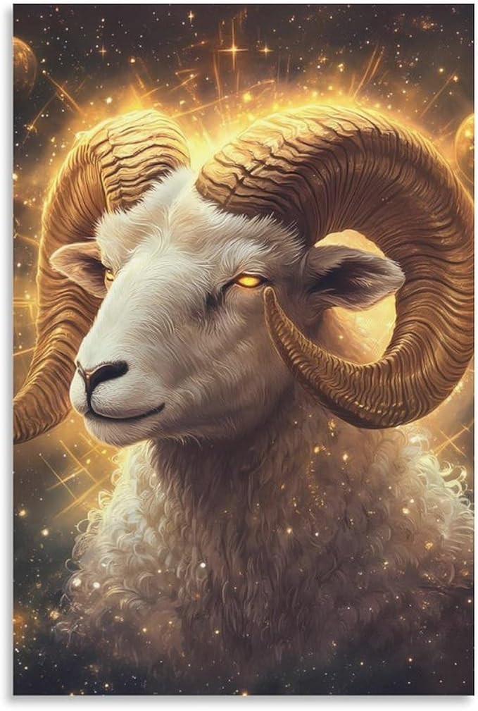 Zodiac Sign Aries Golden Canvas Wall Art Hanging Painting Print Picture Artwork Vertical Posters for Home Decor UnFramed 12x18 Inch - Aries Canvas for men