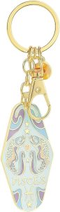 Vintage Illustrated Zodiac Keychain,12 Astrology Signs Enamel Charm,Retro Motel Style Car Pendant, for Astrology Lovers - Pisces Car Accessories for men