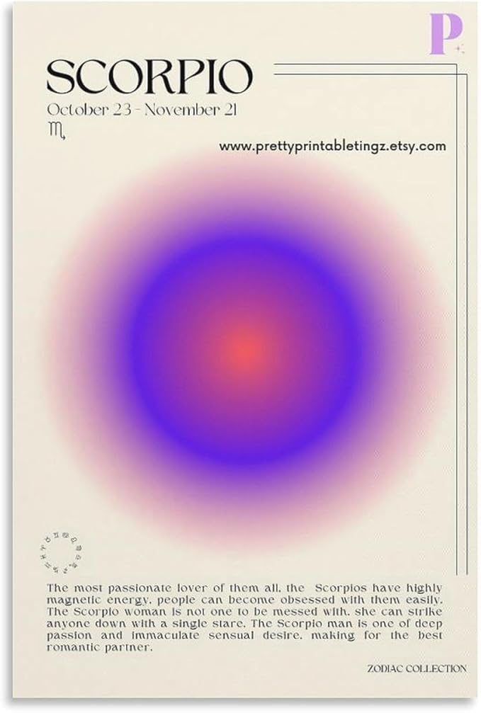 LRefiozas Single Hanging Picture Scorpio Zodiac Sign Canvas Posters - October November Birthday Astrology Wall Art Purple Gradient Modern Home Decor for Office Bedroom Living Unframe-style 12x18inch(3 - Scorpio Canvas for men