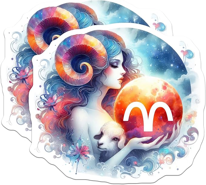 (2 Pack) Aries Zodiac Stickers - Horoscope Sign - Astrology Lovers - 5" On Longest Side - Sticks to Smooth Flat Surfaces - Made in USA - BMCS10593 - Aries Sticker for men