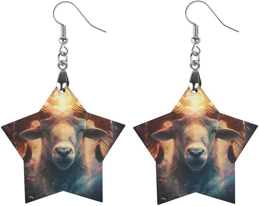 Aries-Zodiac Sign Cute Star Earrings for Women Lightweight Wooden Hoop Dangle Earring Trendy Jewelry - Aries Earrings for men