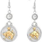 Two Tone 12 Zodiac Earrings Pearly White Enamel Round Disc Constellation Horoscope Dangle Earrings Gold Zodiac Sign Jewelry Birthday Gift for Women - Taurus Products for men