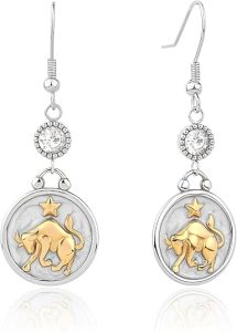 Two Tone 12 Zodiac Earrings Pearly White Enamel Round Disc Constellation Horoscope Dangle Earrings Gold Zodiac Sign Jewelry Birthday Gift for Women - Taurus Products for men