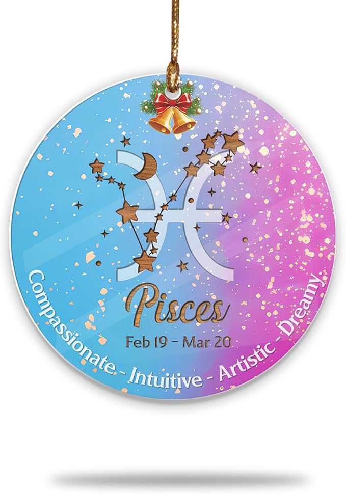 Pisces Zodiac Christmas Ornament 2025, Zodiac Sign Pisces Ornaments, Horoscope Ornaments for Xmas Tree, Constellation Decoration for Astrology Lovers, Compassionate, Intuitive, Artistic, Dreamy - Pisces for men