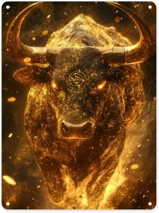 Taurus radiating golden light Metal tin sign，Fantasy starry sky background,Classic Zodiac sign themed home wall art poster，man cave, office wall decoration tinplate 12x16 inch - Taurus Products for men