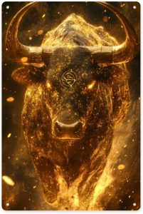 Taurus radiating golden light Metal tin sign，Fantasy starry sky background,Classic Zodiac sign themed home wall art poster，man cave, office wall decoration tinplate 8x12 inch - Taurus Products for men
