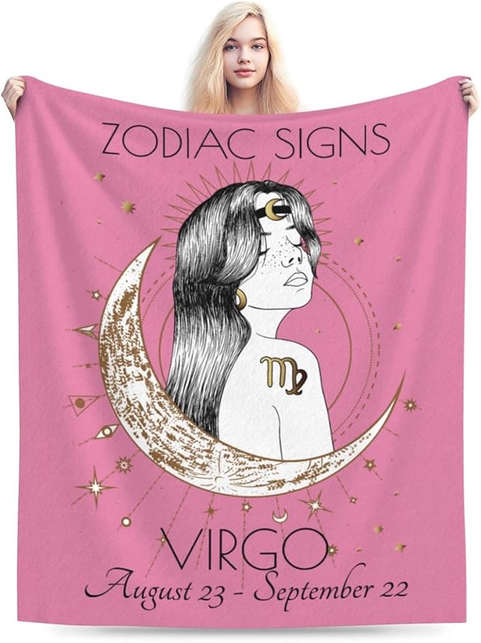 Virgo‌ Blanket Zodiac Signs Gifts for Women, Moon Constellations Theme Pink Throw Blanket Soft Cozy Flannel 50"x40" - Virgo Blanket for men