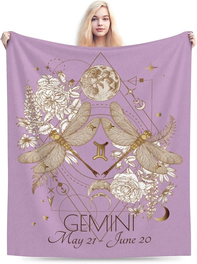 Gemini Blanket Zodiac Signs Gifts for Women, Moon Constellations Theme Purple Throw Blanket Soft Cozy Flannel 60"x50" - Gemini Blanket for men