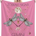 Gemini‌ Blanket Zodiac Signs Gifts for Women, Moon Constellations Theme Pink Throw Blanket Soft Cozy Flannel 80"x60" - Gemini Blanket for men