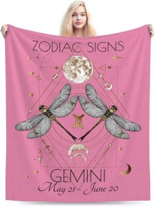 Gemini‌ Blanket Zodiac Signs Gifts for Women, Moon Constellations Theme Pink Throw Blanket Soft Cozy Flannel 80"x60" - Gemini Blanket for men
