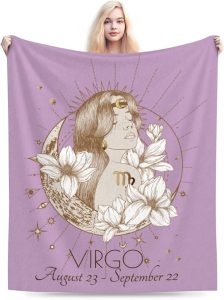 Virgo Blanket Zodiac Signs Gifts for Women, Moon Constellations Theme Purple Throw Blanket Soft Cozy Flannel 50"x40" - Virgo Blanket for men
