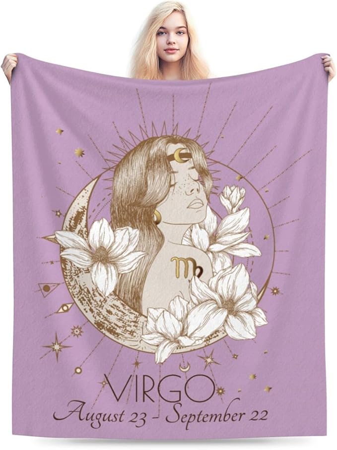 Virgo Blanket Zodiac Signs Gifts for Women, Moon Constellations Theme Purple Throw Blanket Soft Cozy Flannel 50"x40" - Virgo Blanket for men