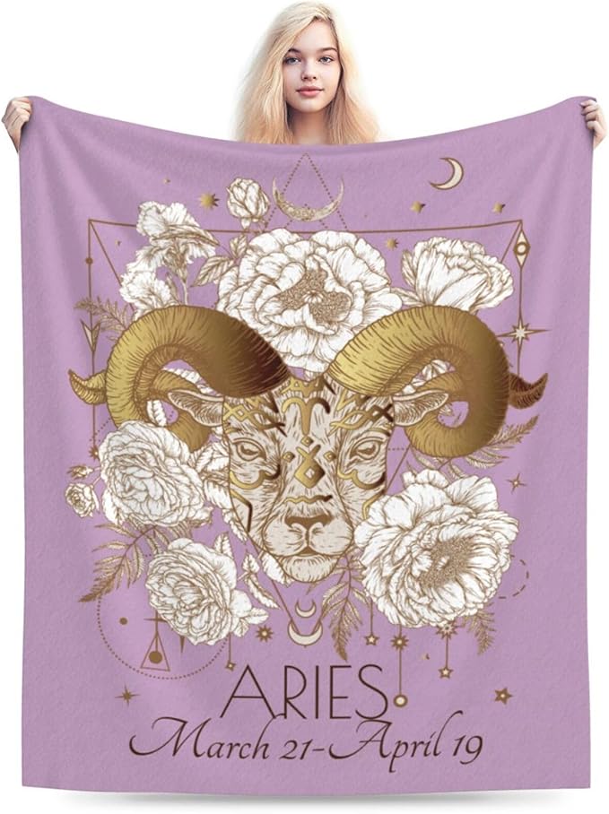 Aries Blanket Zodiac Signs Gifts for Women, Moon Constellations Theme Purple Throw Blanket Soft Cozy Flannel 50"x40" - Aries Blanket for men