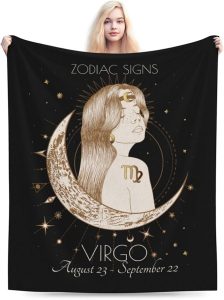 Virgo Blanket Zodiac Signs Gifts for Women, Moon Constellations Theme Black Throw Blanket Soft Cozy Flannel 60"x50" - Virgo Blanket for men