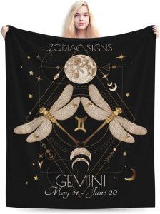 Gemini Blanket Zodiac Signs Gifts for Women, Moon Constellations Theme Black Throw Blanket Soft Cozy Flannel 80"x60" - Gemini Blanket for men