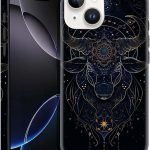 Case for iPhone 14,Hybrid 2-Layer Hard Shell+Silicone Double Protective Scratch-Resistant Shockproof Case for Men Boys Women Girls,Zodiac Sign of Taurus - Taurus Phone Case for men
