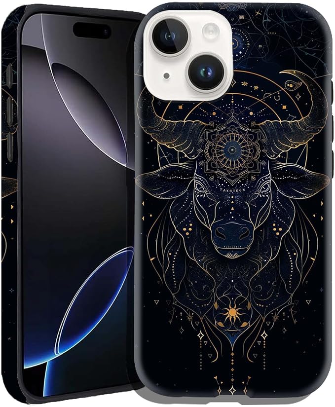 Case for iPhone 14,Hybrid 2-Layer Hard Shell+Silicone Double Protective Scratch-Resistant Shockproof Case for Men Boys Women Girls,Zodiac Sign of Taurus - Taurus Phone Case for men
