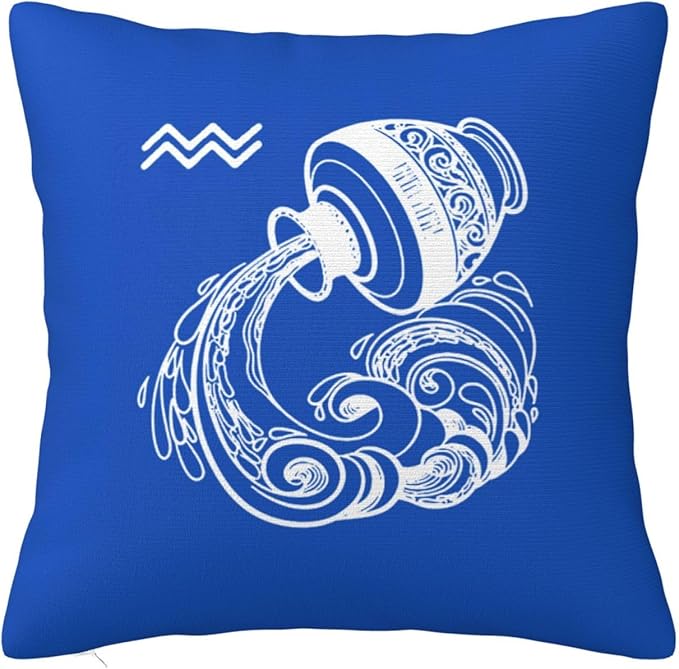 Zodiac Sign Aquarius Throw Pillow Covers 16x16 Inch - Soft Decorative Pillowcases for Couch, Bed & Sofa - Indoor Living Room Home Decor - Aquarius Pillow for men