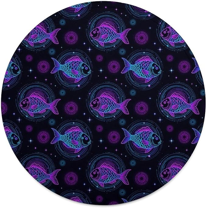 Round Blankets for Home Decor, Constellation Zodiac Sign Pisces Fish Comfy Foldable Throw Blanket, Cute Versatile Blankets for Tablecloths, Beach Towels - Pisces Home Decor for men