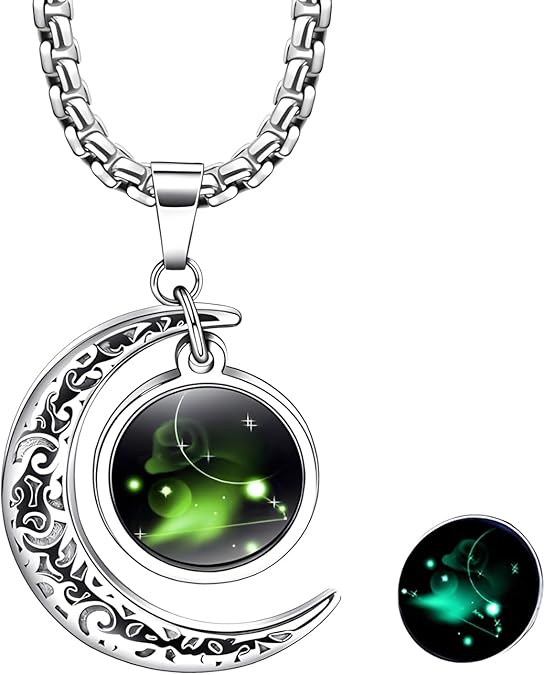 12 Constellation Pendant Necklace for Women Men Moon Zodiac Sign Necklace Luminous Creative Hollow Moon Pendant Necklace Birthday Jewelry - Aries Necklace for men