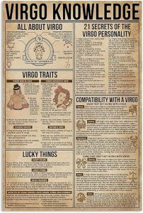 Vintage Virgo Knowledge Twelve Constellation Guide Study Zodiac Virgo Poster Metal Aluminium Tin Sign 8x12 Inch Wall Decor - Virgo Poster for men