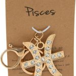 xuzhiyuan 12 Zodiac Sign Keychains with Rhinestones - Gold-Plated Astrology Key Ring for Keys/Bags, Birthday Gift for Women - Pisces Car Accessories for men