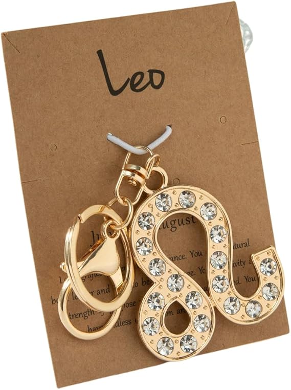 12 Zodiac Sign Keychains with Rhinestones - Gold-Plated Astrology Key Ring for Keys/Bags, Birthday Gift for Women - Aries Ring for men