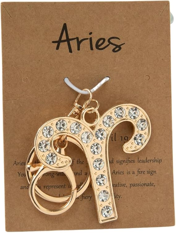 12 Zodiac Sign Keychains with Rhinestones - Gold-Plated Astrology Key Ring for Keys/Bags, Birthday Gift for Women - Aries Keychain for men