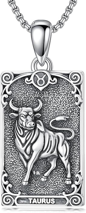 PELOVNY 12 Zodiac Sign Necklaces 925 Sterling Silver Constellation Tarot Card Pendant Necklace Astrology Horoscope Jewelry Birthday Gifts for Women Men - Taurus Products for men