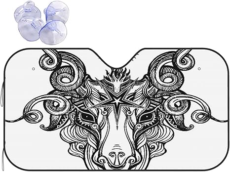 Pentagram Sign Head of Demon Baphomet Background Windshield Sun Shade for Cars - Aluminum Foil Heat Shield with Suction Cups, Foldable Car Sun Visor Protector - Aries Car Ornament for men