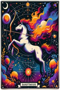 OHDISVW Sagittarius Zodiac Sign Tin Celestial Archer Themed Wall Art Astrological Metal Decor for Home Office Vintage Horoscope Poster Star Enthusiasts Ideal Gift Astrology Lovers 12x8inch - Sagittarius Home Decor for men