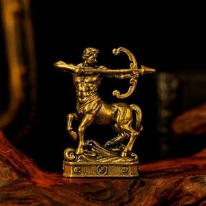 CHOVY Sagittarius – Sagittarius Archer Zodiac Brass Figurine – 100% Solid Handcrafted Retro Sculpture, Unique Desk Decor for Astrology Collectors - Sagittarius Home Decor for men