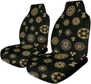 Elasticity Sacred Zodiac Symbol Magic Occult Front Seats Covers Easy to Install, Full Wrap Protection Seat Protector for Most Vehicle Accessories - Aquarius Car Seat Cover for men
