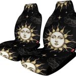Comfortable Mystical Magical Cosmic Astrology Sun Crescent Moon Stars Gold Black Art Front Seat Protectors for Cars SUV Sedan Truck, Full Wrap Protection Car Seats Covers Accessories - Aquarius Car Seat Cover for men