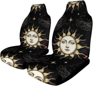Comfortable Mystical Magical Cosmic Astrology Sun Crescent Moon Stars Gold Black Art Front Seat Protectors for Cars SUV Sedan Truck, Full Wrap Protection Car Seats Covers Accessories - Aquarius Car Seat Cover for men