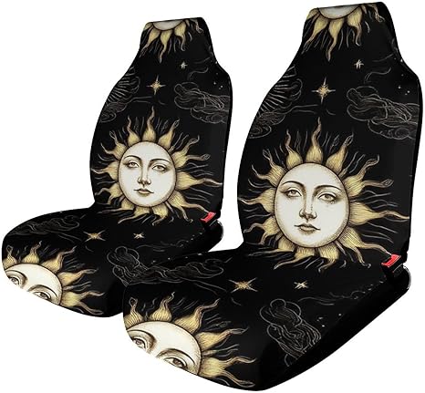 Comfortable Mystical Magical Cosmic Astrology Sun Crescent Moon Stars Gold Black Art Front Seat Protectors for Cars SUV Sedan Truck, Full Wrap Protection Car Seats Covers Accessories - Aquarius Car Seat Cover for men