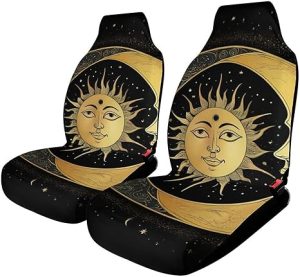 Seat Cover Set 2 Pack for Car Truck Sedan Accessory, Washable and Comfortable Sun Crescent Moon Stars Astrology Tarot Cards Automotive Seats Covers - Aquarius Car Seat Cover for men