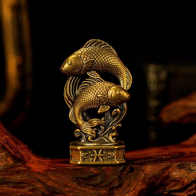 Pisces – Pisces Fish Zodiac Brass Sculpture Set – Handmade Solid Retro Collectible, Beautiful Astrology Decor for Home, Desk & Office - Pisces for men