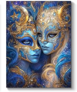 Zodiac Sign of Gemini with Masks Paint by Numbers Kit for Adults, 16"x20" Canvas Painting Kit for Beginners, Modern Aesthetic DIY Paint by Number on Canvas for Home Wall Decor 460 - Gemini Canvas for men