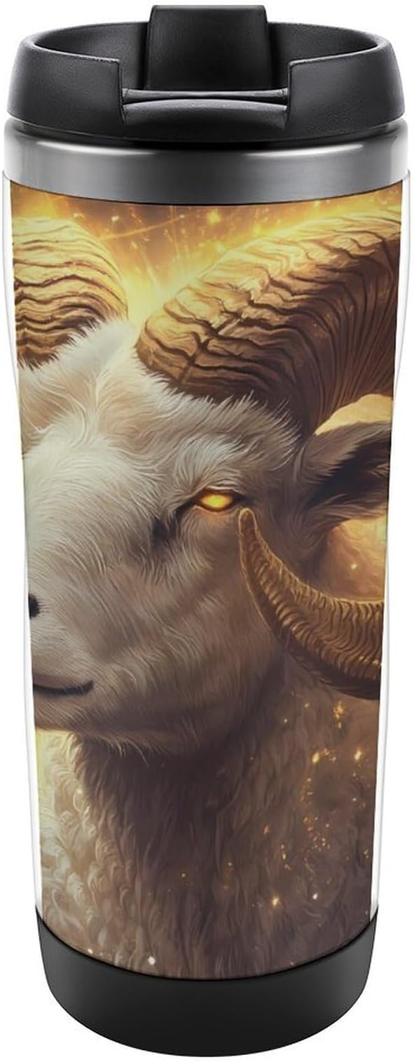 Zodiac Sign Aries Golden 12 Oz Stainless Steel Coffee Mug Travel Insulated Tumbler with Lid for Drinking - Aries Mug for men