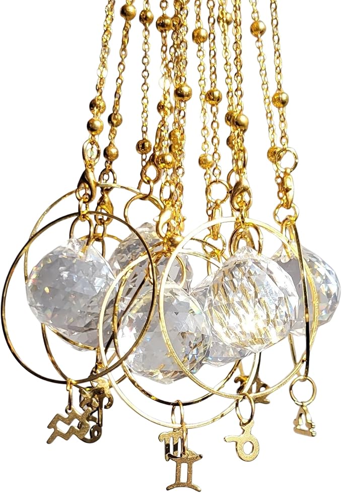 Handmade In Canada Zodiac Star Sign Rearview Mirror Suncatcher In Gold By Sterling's Suncatchers (Pisces) - Pisces Car Accessories for men