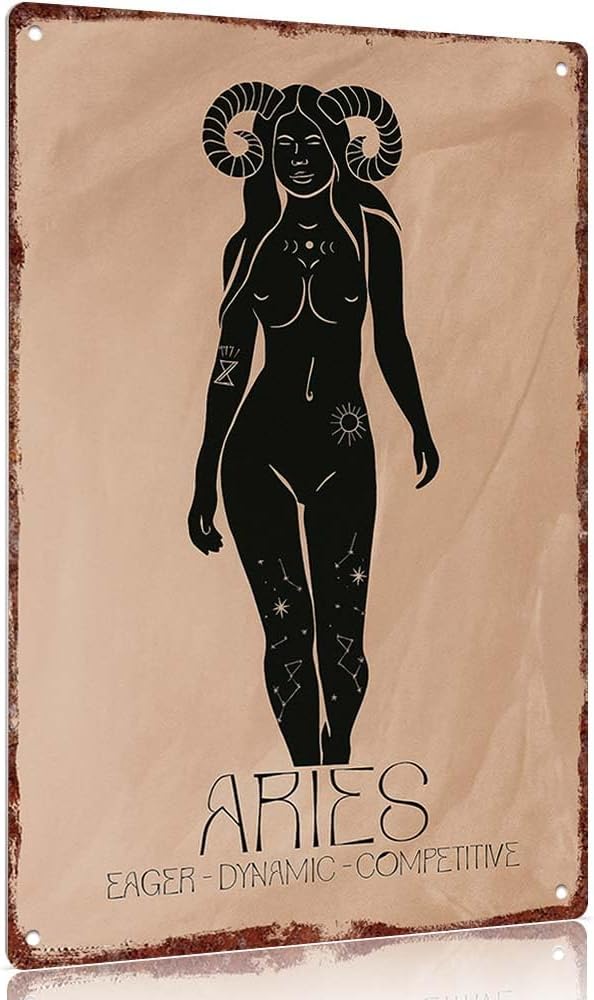 Aries Boho Zodiac Sign Vintage Poster Funnys Tin Sign For Home Bedroom Dorm wall Decor 12x8inch - Aries Poster for men