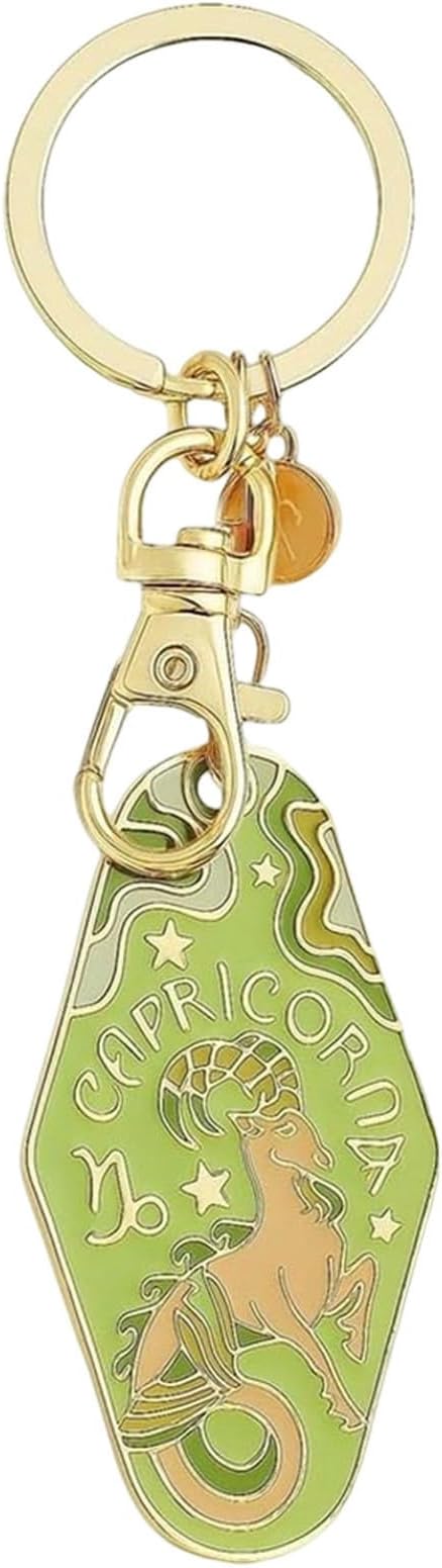 Vintage Illustrated Zodiac Keychain, 12 Astrology Signs Enamel Charm, Unique Vintage Keyring, Mini Pendants for Women - Aries Keychain for men