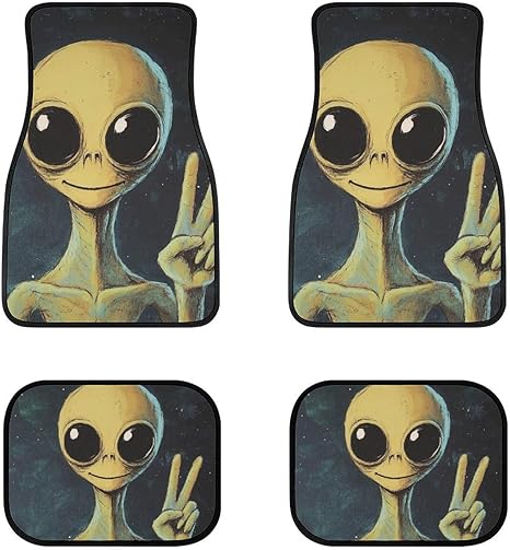 Delerain Alien Peace Sign 4-Piece Car Floor Mats Front and Rear Rubber Backing Carpet, Auto Foot Mats All Weather Universal Fit Car Decor Accessories Fit for SUV, Vans, Sedans, Trucks - Virgo Car Floor Mat for men