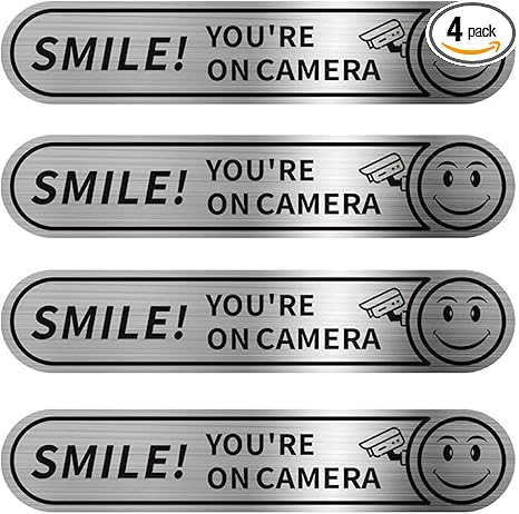 4PCS Smile You're On Camera Stickers for Car, Self-Adhesive Vinyl Decal Stickers, Waterproof Video Surveillance Security Warning Sign Decal for Car Windows, Home, Business (5" x 1") - Aries Sticker for men