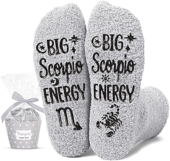 HAPPYPOP Zodiac Gifts Birthday Gifts for Men Teens - Astrology Constellation Horoscope Gifts, Fuzzy Space Galaxy Socks - Scorpio Products for men