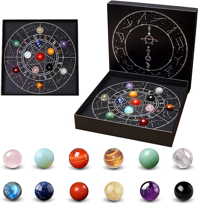 Runyangshi Natural Crystal Constellation Set with Zodiac Chart - 12 Pcs Healing Crystals Ball for Astrology Enthusiasts, Home Decor & Spiritual Gift - Pisces Home Decor for men