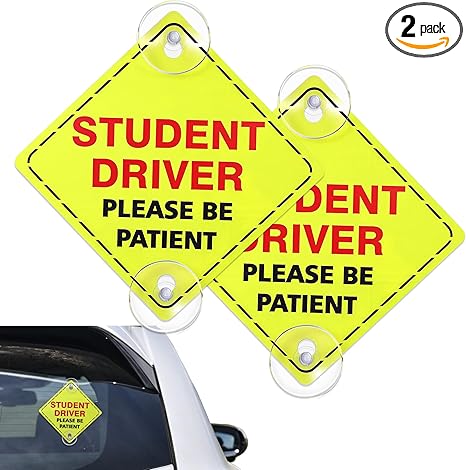 2PCS Student Driver Signs for Car, Student Driver Sticker, Please Be Patient Vehicle Window Sign Stickers with Suction Cups, New Driving Learners Safety Warning Decal for Car Windows Bumpers - Aries Sticker for men