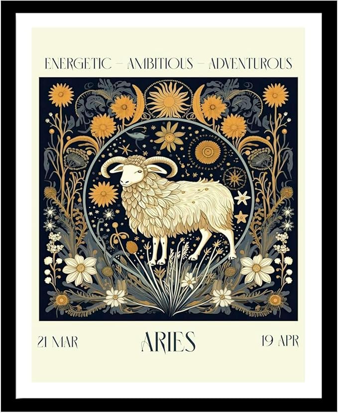 LUCKLYDOUDOU Poster Wall Art Picture Aries William Morris Zodiac Astral Sign Art Print Modern Home and Bedroom Decoration 8x12inch - Aries Poster for men